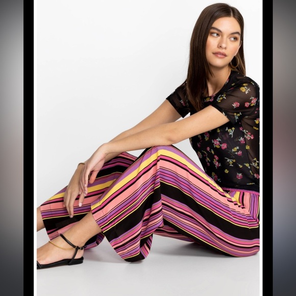 Johnny Was jade silk purple black fall striped boho Rue pant Xs wide leg $200 - Picture 7 of 7